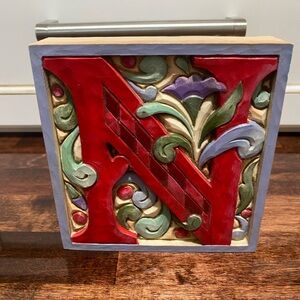 Jim Shore Heartwood Creek Monogram Letter N Alphabet Block Wall Hanging Decor